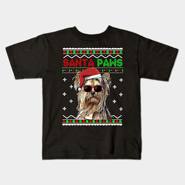 Yorkshire Terrier Dog Funny Santa Paws Christmas Kids T-Shirt by TheBeardComic